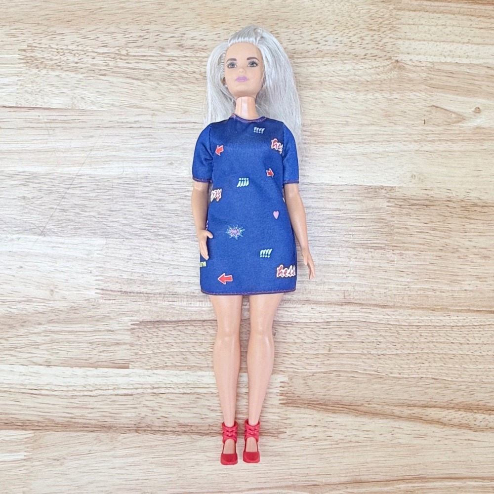 Barbie Fashionistas #63 Just Sayin Curvy Doll Platinum Blonde Blue Dress